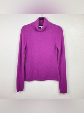 Qi Cashmere New York Women's Medium Magenta Purple Pink Knit Turtleneck Sweater